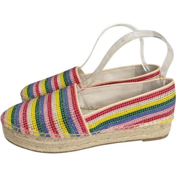 Alice + Olivia Espadrille Dalyn Platform Shoes 8 Crystal Rainbow Striped Slip On - Picture 5 of 12